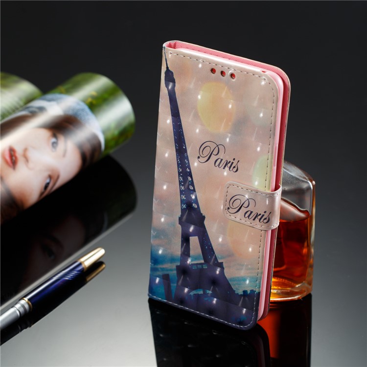 Pattern Printing Wallet Leather Stand Phone Accessory Cover for Samsung Galaxy S9 Plus - Effel Tower and Moon-7