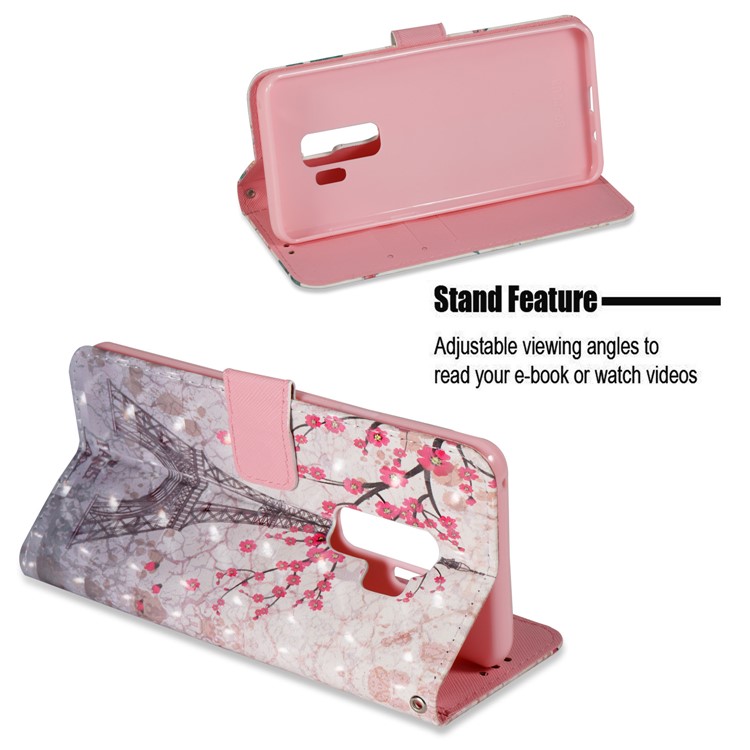 Pattern Printing Wallet Leather Stand Phone Casing Cover for Samsung Galaxy S9 Plus - Effel Tower and Peach Flower-4