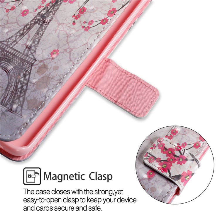 Pattern Printing Wallet Leather Stand Phone Casing Cover for Samsung Galaxy S9 Plus - Effel Tower and Peach Flower-5
