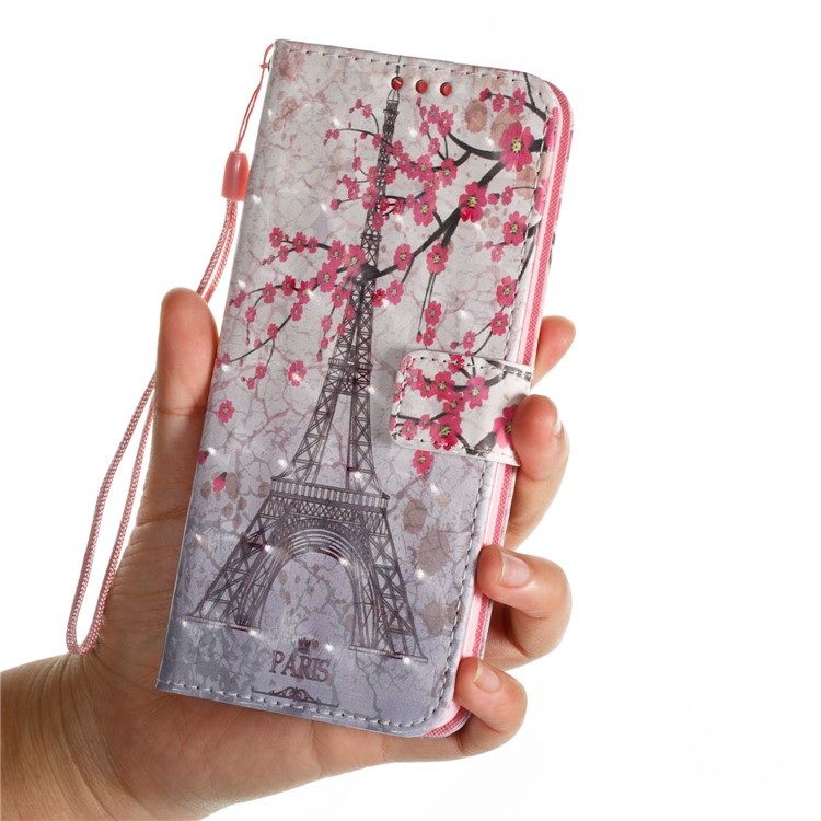 Pattern Printing Wallet Leather Stand Phone Casing Cover for Samsung Galaxy S9 Plus - Effel Tower and Peach Flower-6