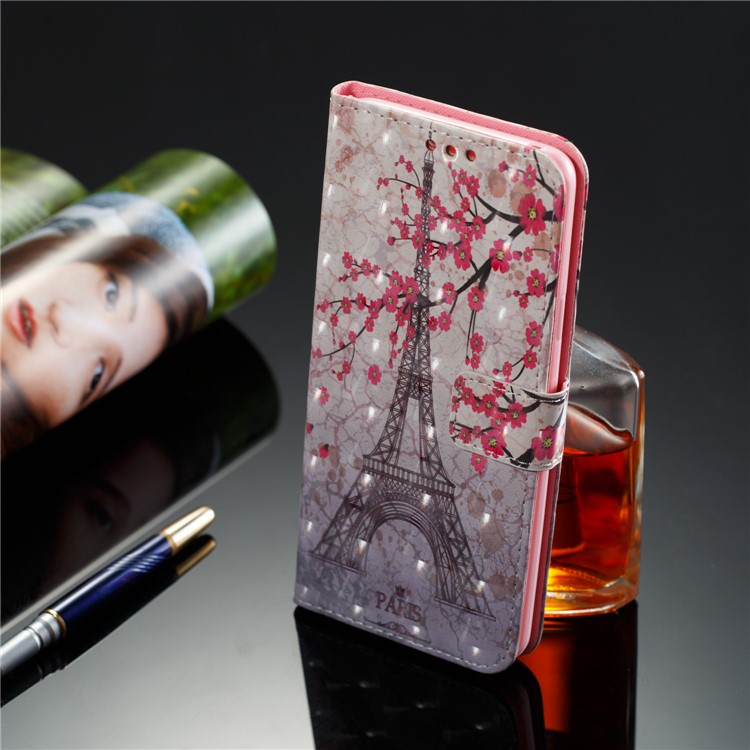 Pattern Printing Wallet Leather Stand Phone Casing Cover for Samsung Galaxy S9 Plus - Effel Tower and Peach Flower-7