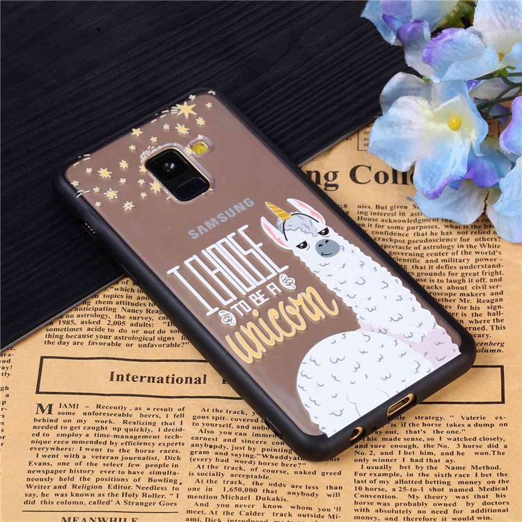 Rubberized Embossed Soft TPU + PC Combo Mobile Phone Case for Samsung Galaxy A8 (2018) - Unicorn-5