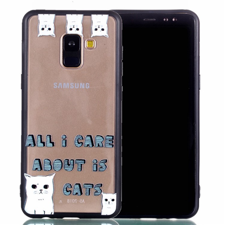 Rubberized Embossed Soft TPU + PC Combo Mobile Phone Casing for Samsung Galaxy A8 (2018) - Cat-2