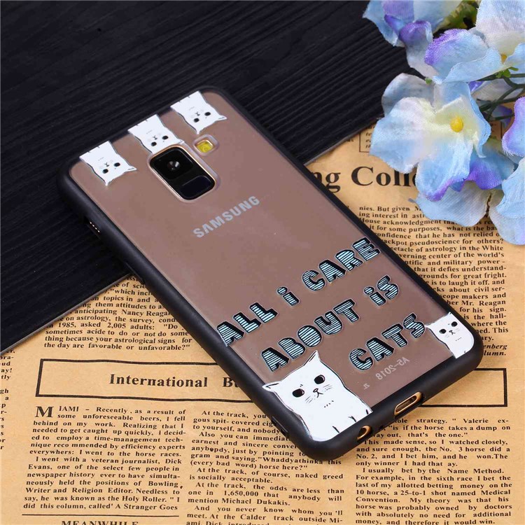 Rubberized Embossed Soft TPU + PC Combo Mobile Phone Casing for Samsung Galaxy A8 (2018) - Cat-4