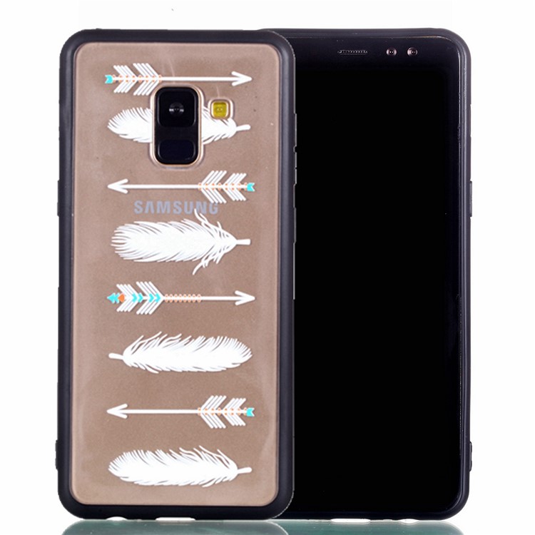 Rubberized Embossed Soft TPU + PC Combo Mobile Phone Accessory Case for Samsung Galaxy A8 (2018) - Feathers-2