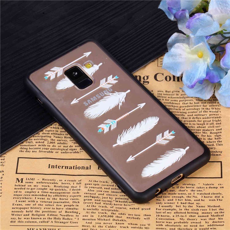 Rubberized Embossed Soft TPU + PC Combo Mobile Phone Accessory Case for Samsung Galaxy A8 (2018) - Feathers-4