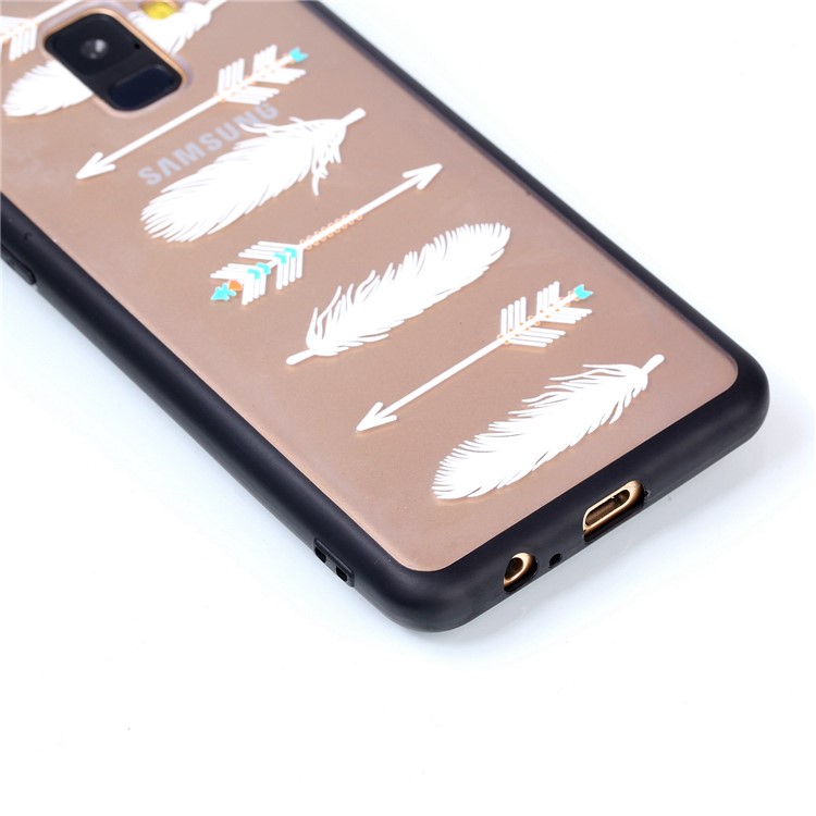 Rubberized Embossed Soft TPU + PC Combo Mobile Phone Accessory Case for Samsung Galaxy A8 (2018) - Feathers-5