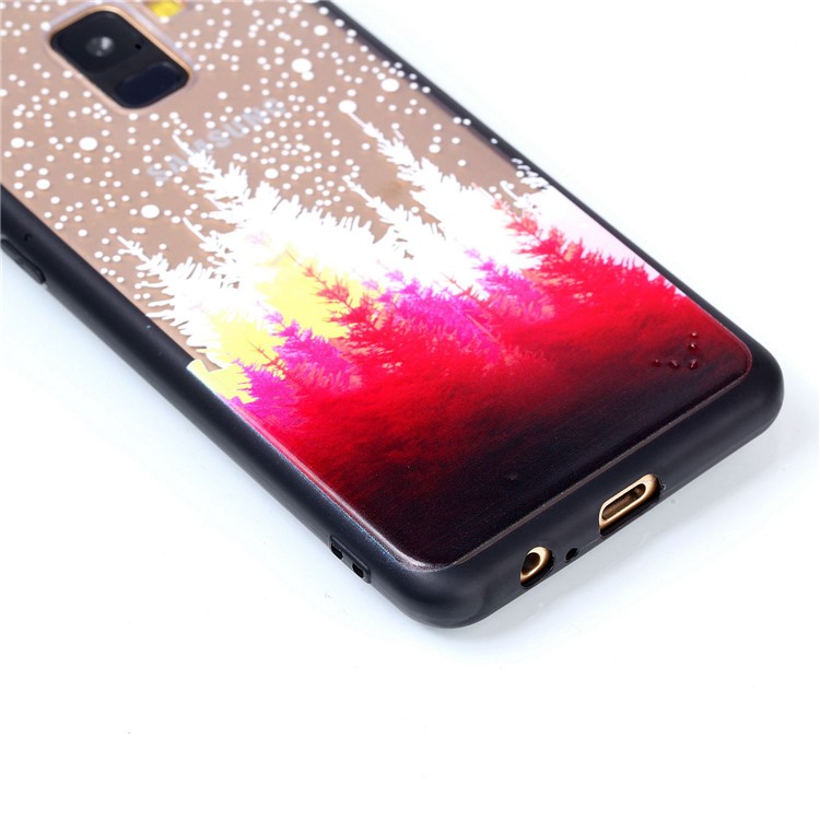 Rubberized Embossed Soft TPU + PC Combo Phone Casing for Samsung Galaxy A8 (2018) - Colorful Forest-5