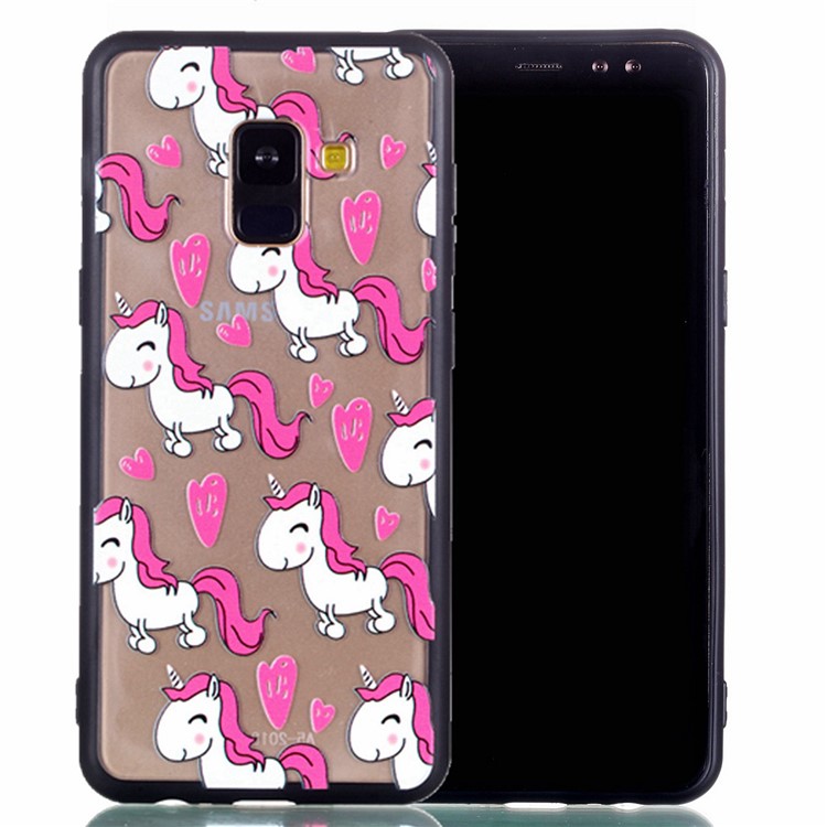 For Samsung Galaxy A8+ (2018) Embossment Pattern Rubberized PC + TPU Back Case - Unicorns-2