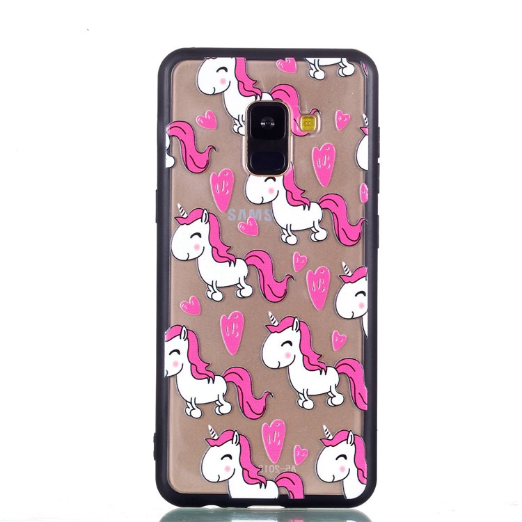 For Samsung Galaxy A8+ (2018) Embossment Pattern Rubberized PC + TPU Back Case - Unicorns-3