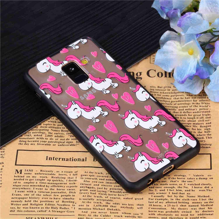 For Samsung Galaxy A8+ (2018) Embossment Pattern Rubberized PC + TPU Back Case - Unicorns-4