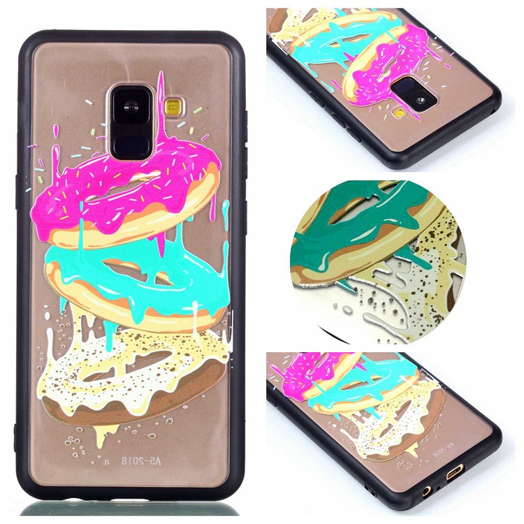 

For Samsung Galaxy A8+ (2018) Embossment Pattern Rubberized PC + TPU Mobile Case - Donuts
