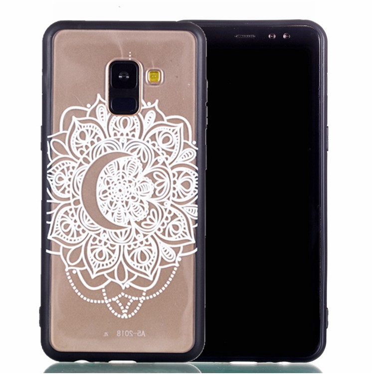 Embossment Pattern PC + TPU Rubberized Shell for Samsung Galaxy A8+ (2018) - White Henna Lotus-2