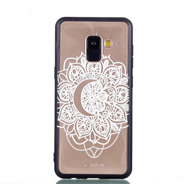 Embossment Pattern PC + TPU Rubberized Shell for Samsung Galaxy A8+ (2018) - White Henna Lotus-3