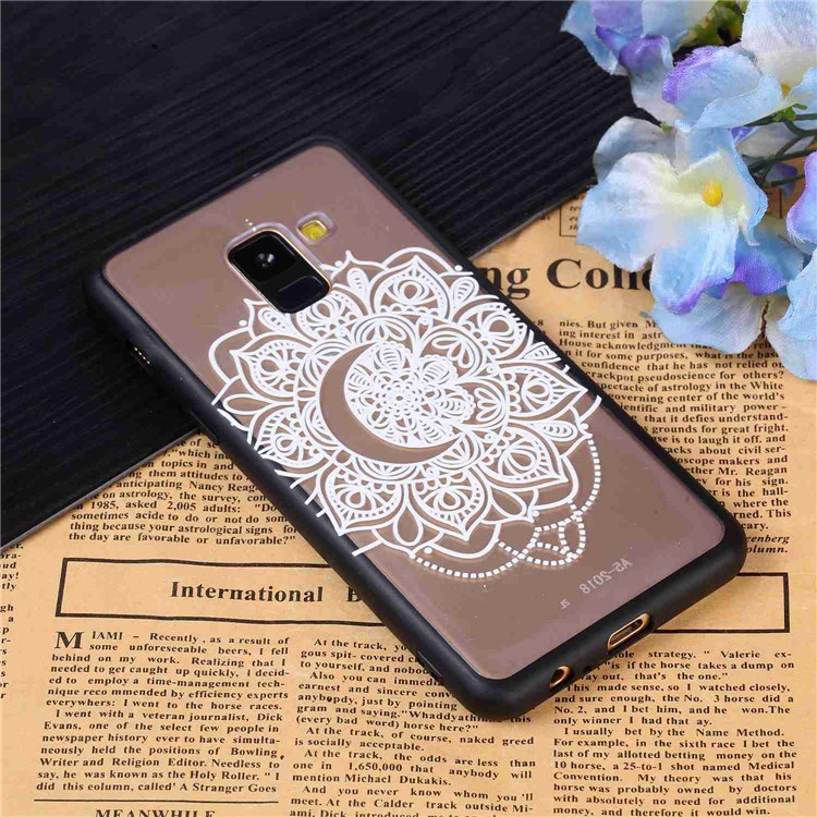 Embossment Pattern PC + TPU Rubberized Shell for Samsung Galaxy A8+ (2018) - White Henna Lotus-4