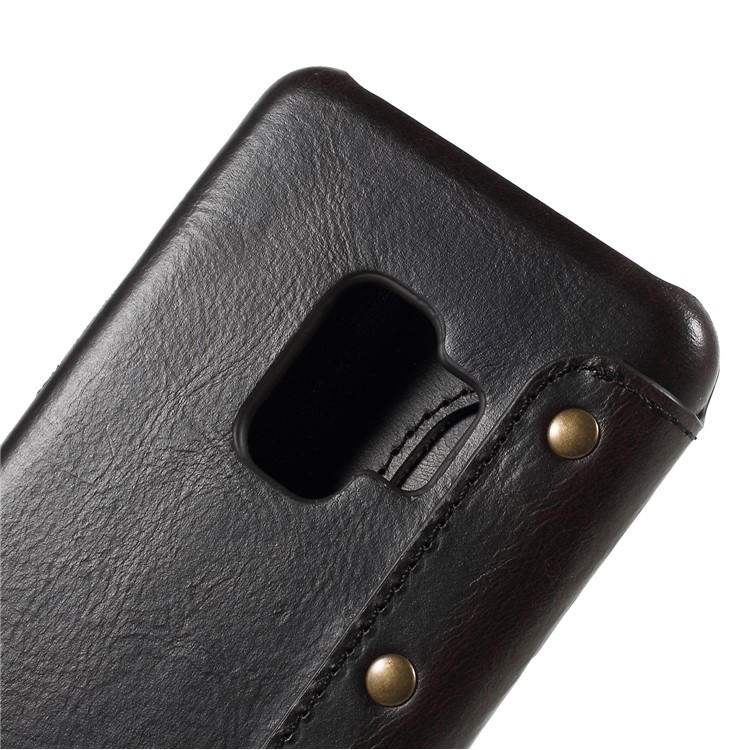 Vintage Genuine Leather Wallet Phone Case for Samsung Galaxy S9 - Black-5