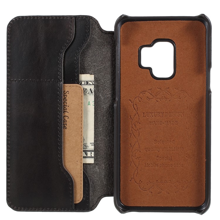 Vintage Genuine Leather Wallet Phone Case for Samsung Galaxy S9 - Black-7