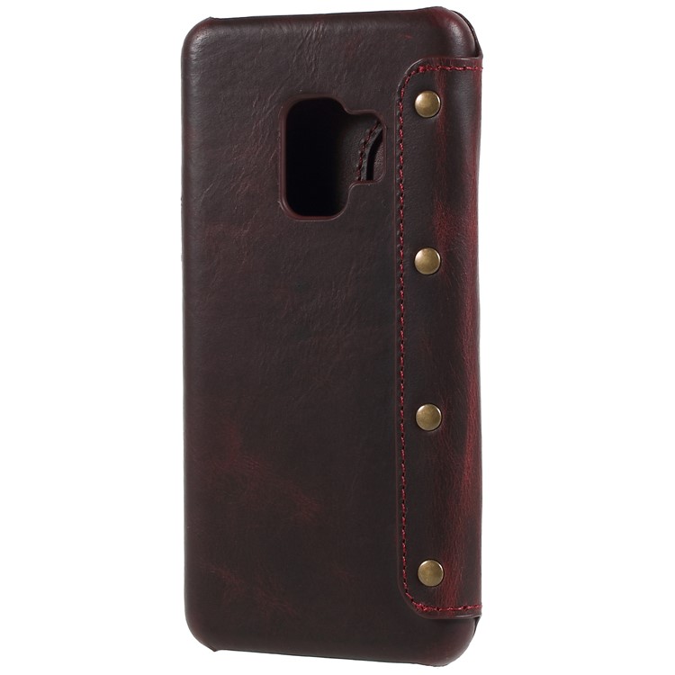 Vintage Genuine Leather Wallet Phone Cover for Samsung Galaxy S9 G960 - Wine Red-2