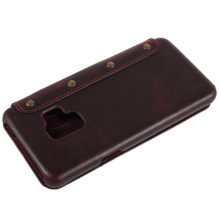 Vintage Genuine Leather Wallet Phone Cover for Samsung Galaxy S9 G960 - Wine Red-3