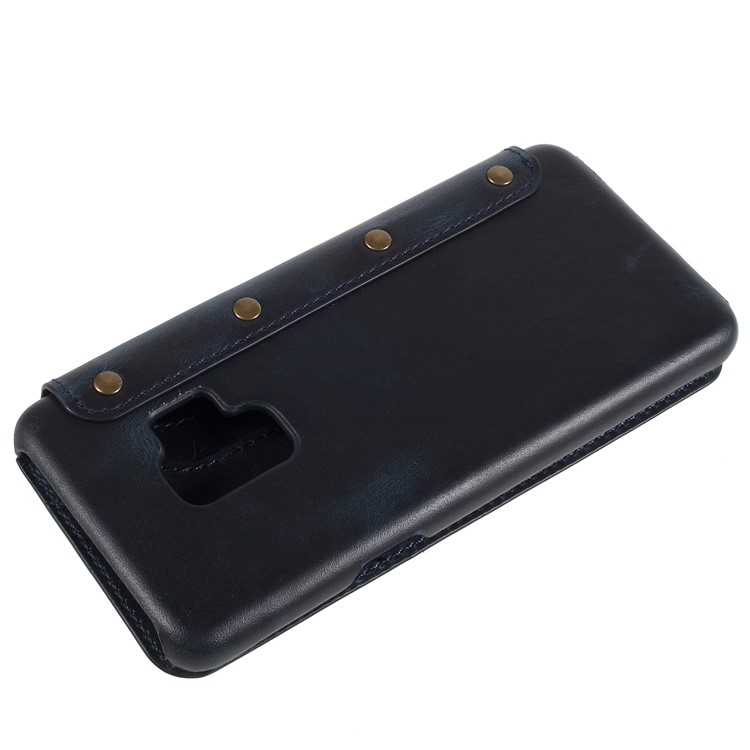 Vintage Genuine Leather Wallet Phone Shell for Samsung Galaxy S9 G960 - Blue-3
