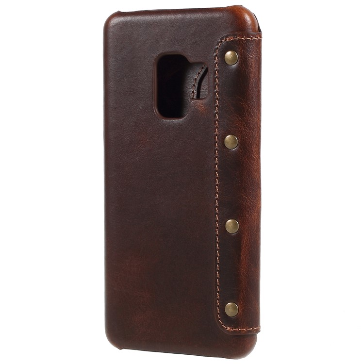Vintage Genuine Leather Wallet Phone Casing for Samsung Galaxy S9 G960 - Brown-2