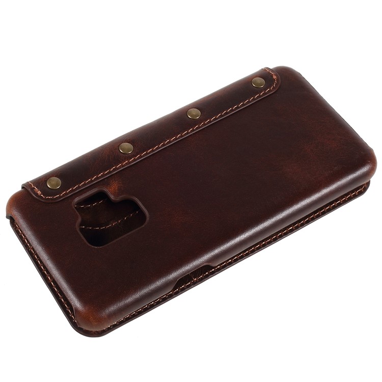 Vintage Genuine Leather Wallet Phone Casing for Samsung Galaxy S9 G960 - Brown-3