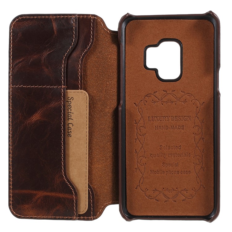 Vintage Genuine Leather Wallet Phone Casing for Samsung Galaxy S9 G960 - Brown-4