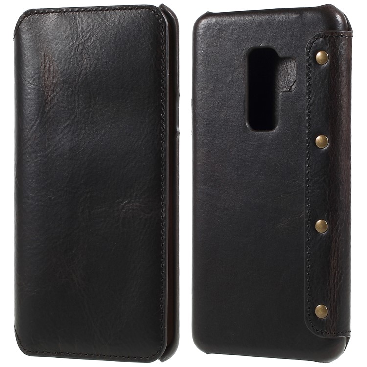 Genuine Leather Wallet Flip Cover for Samsung Galaxy S9 Plus - Black-1