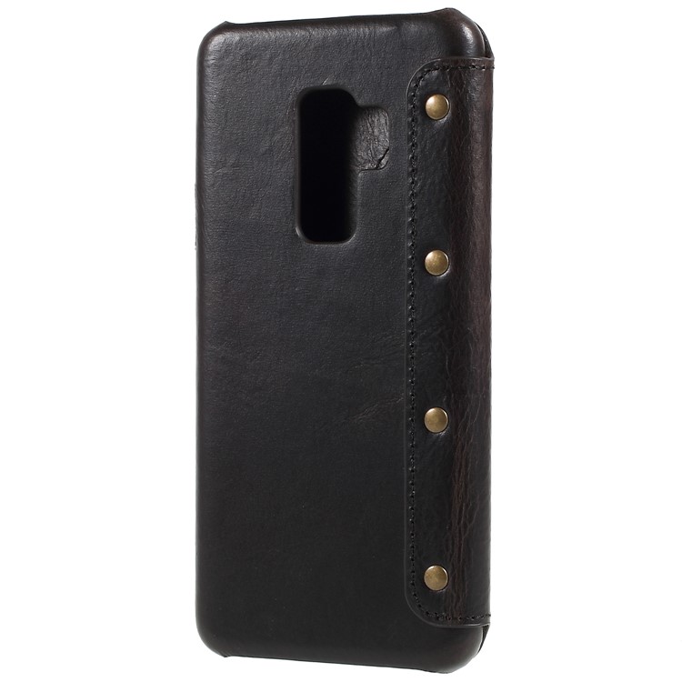 Genuine Leather Wallet Flip Cover for Samsung Galaxy S9 Plus - Black-3