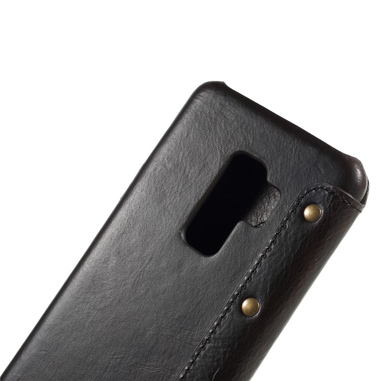 Genuine Leather Wallet Flip Cover for Samsung Galaxy S9 Plus - Black-6