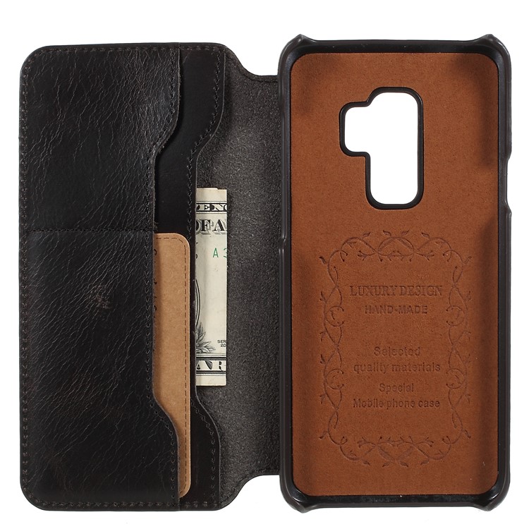 Genuine Leather Wallet Flip Cover for Samsung Galaxy S9 Plus - Black-8
