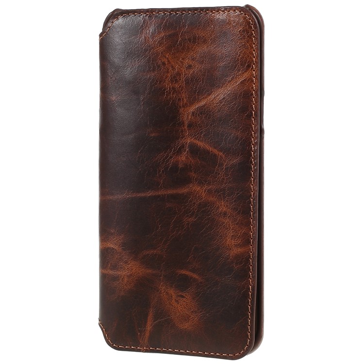 

Genuine Leather Wallet Flip Mobile Phone Cover for Samsung Galaxy S9+ G965 - Brown