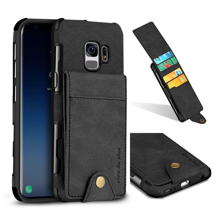 SHOUHUSHEN for Samsung Galaxy S9 Leather Coated PC TPU Hybrid Case with Multiple Card Slots - Black-1