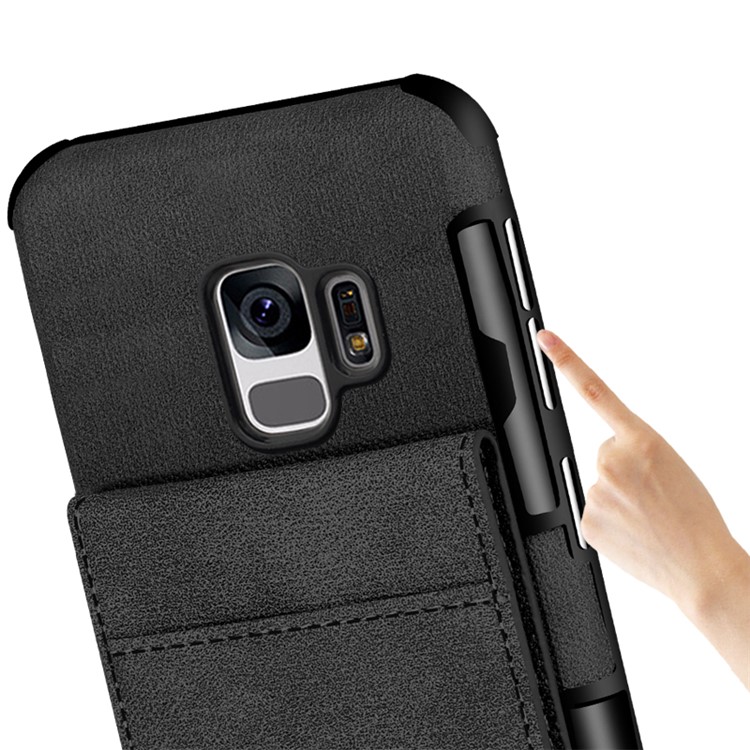 SHOUHUSHEN for Samsung Galaxy S9 Leather Coated PC TPU Hybrid Case with Multiple Card Slots - Black-12