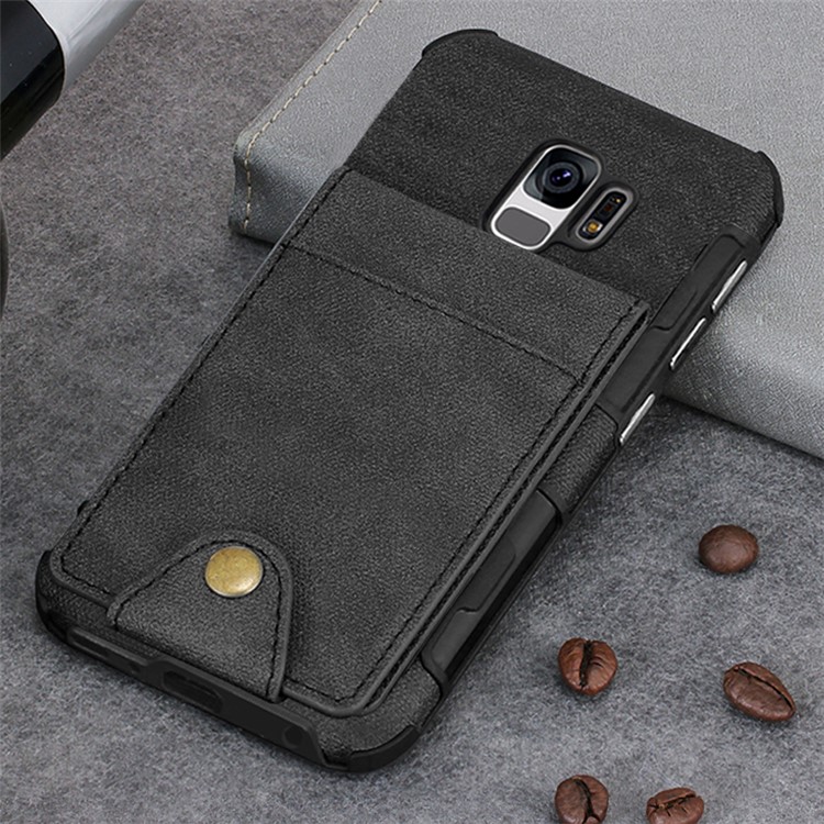 SHOUHUSHEN for Samsung Galaxy S9 Leather Coated PC TPU Hybrid Case with Multiple Card Slots - Black-14