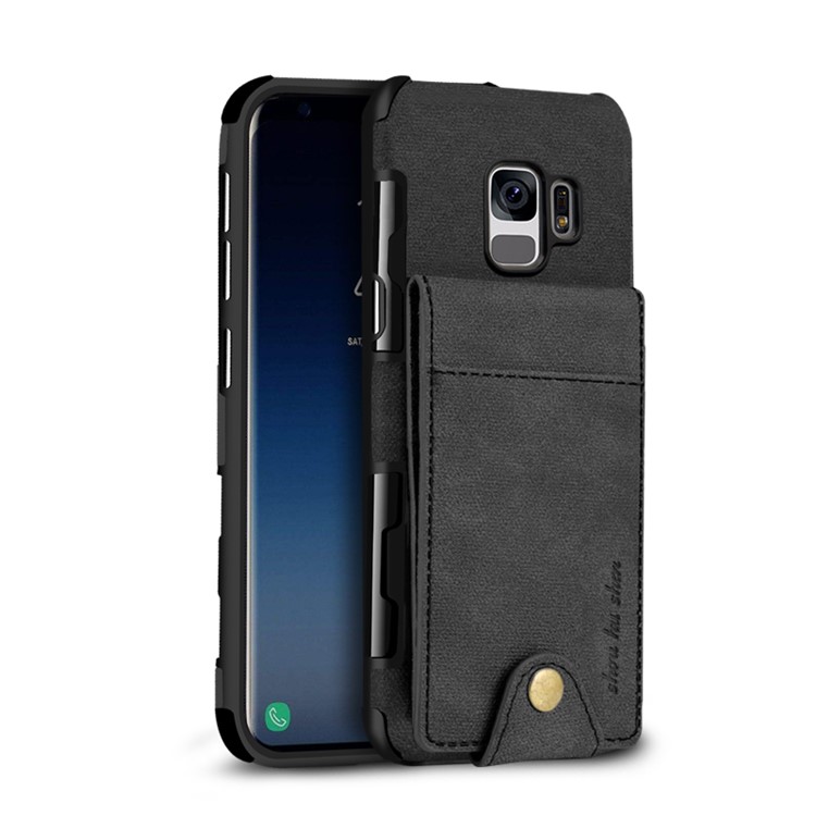 SHOUHUSHEN for Samsung Galaxy S9 Leather Coated PC TPU Hybrid Case with Multiple Card Slots - Black-2