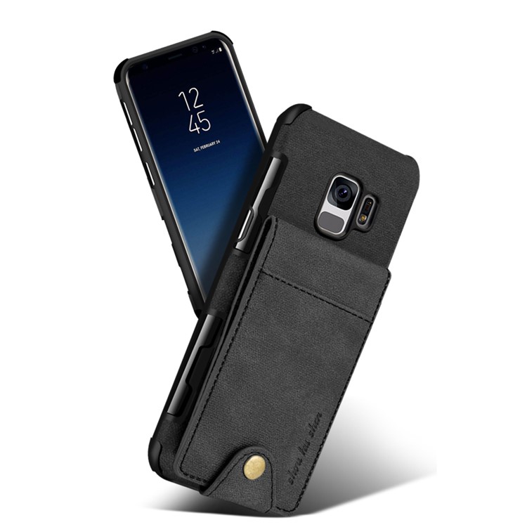 SHOUHUSHEN for Samsung Galaxy S9 Leather Coated PC TPU Hybrid Case with Multiple Card Slots - Black-3