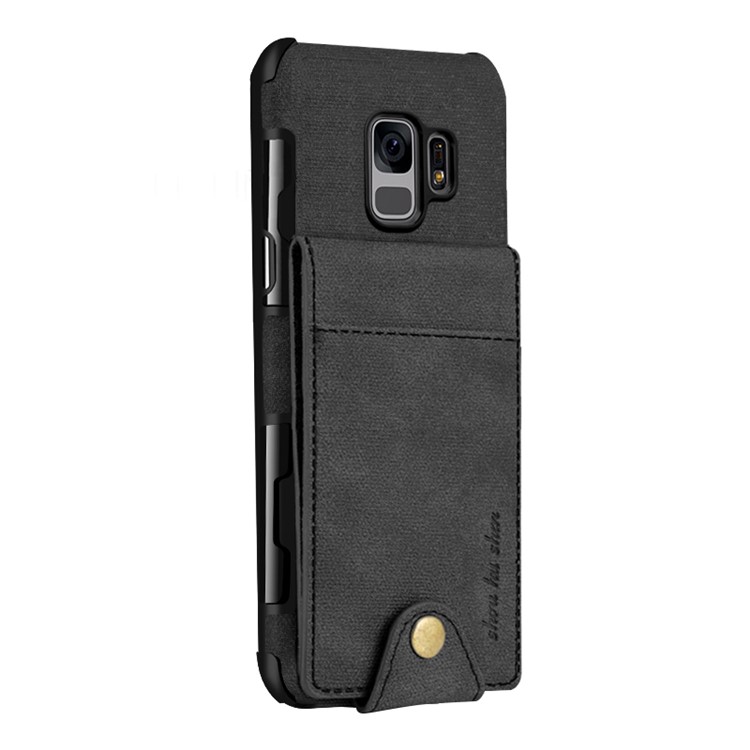 SHOUHUSHEN for Samsung Galaxy S9 Leather Coated PC TPU Hybrid Case with Multiple Card Slots - Black-4