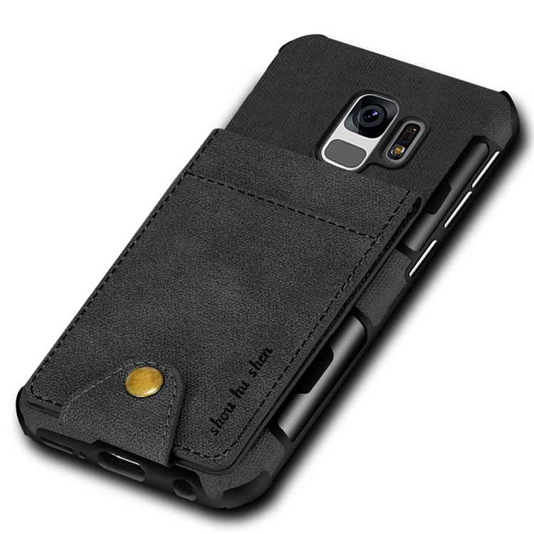 SHOUHUSHEN for Samsung Galaxy S9 Leather Coated PC TPU Hybrid Case with Multiple Card Slots - Black-6