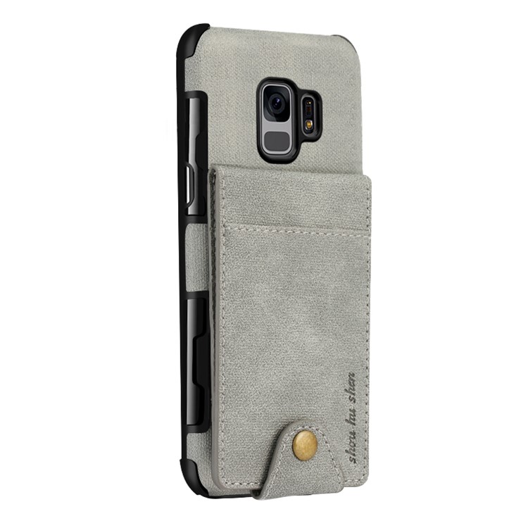 SHOUHUSHEN Für Samsung Galaxy S9 Leder Beschichtet PC TPU Hybrid Cover Mit Mehreren Kartensteckplätzen - Grau-1