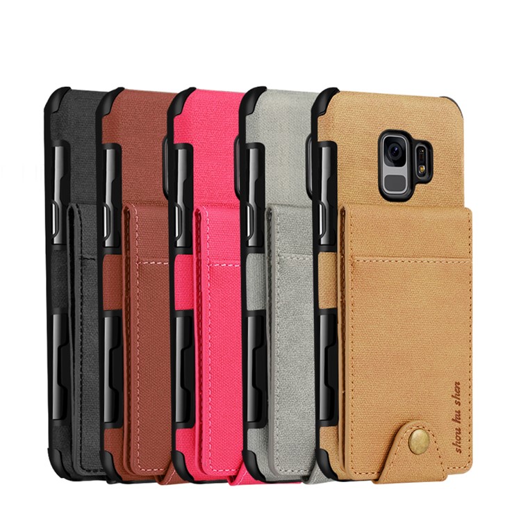 SHOUHUSHEN for Samsung Galaxy S9 Leather Coated PC TPU Mobile Shell with Multiple Card Slots - Brown-2