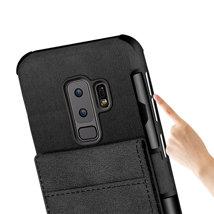 Vertical Flip PU Leather Coated Card Holder PC TPU Hybrid Phone Case for Samsung Galaxy S9 Plus - Black-12