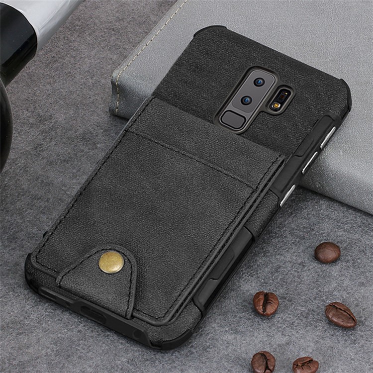 Vertical Flip PU Leather Coated Card Holder PC TPU Hybrid Phone Case for Samsung Galaxy S9 Plus - Black-14