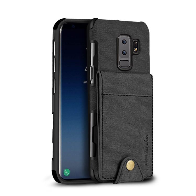 Vertical Flip PU Leather Coated Card Holder PC TPU Hybrid Phone Case for Samsung Galaxy S9 Plus - Black-2