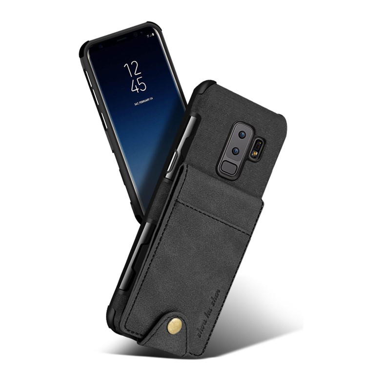 Vertical Flip PU Leather Coated Card Holder PC TPU Hybrid Phone Case for Samsung Galaxy S9 Plus - Black-3