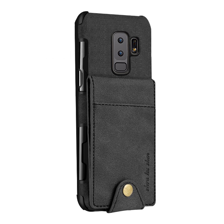 Vertical Flip PU Leather Coated Card Holder PC TPU Hybrid Phone Case for Samsung Galaxy S9 Plus - Black-4