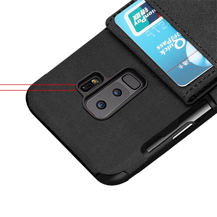 Vertical Flip PU Leather Coated Card Holder PC TPU Hybrid Phone Case for Samsung Galaxy S9 Plus - Black-5