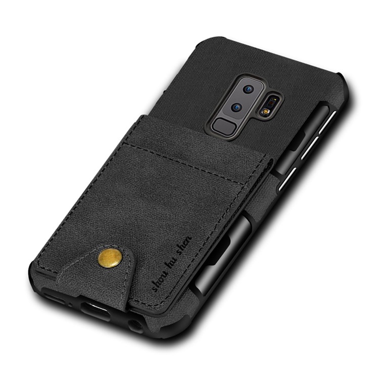 Vertical Flip PU Leather Coated Card Holder PC TPU Hybrid Phone Case for Samsung Galaxy S9 Plus - Black-6