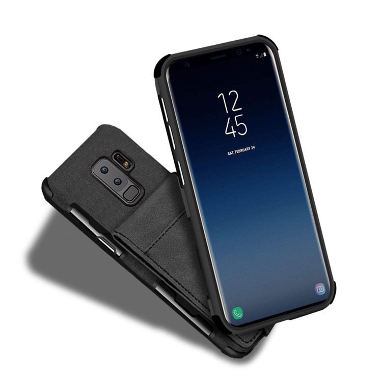 Vertical Flip PU Leather Coated Card Holder PC TPU Hybrid Phone Case for Samsung Galaxy S9 Plus - Black-8