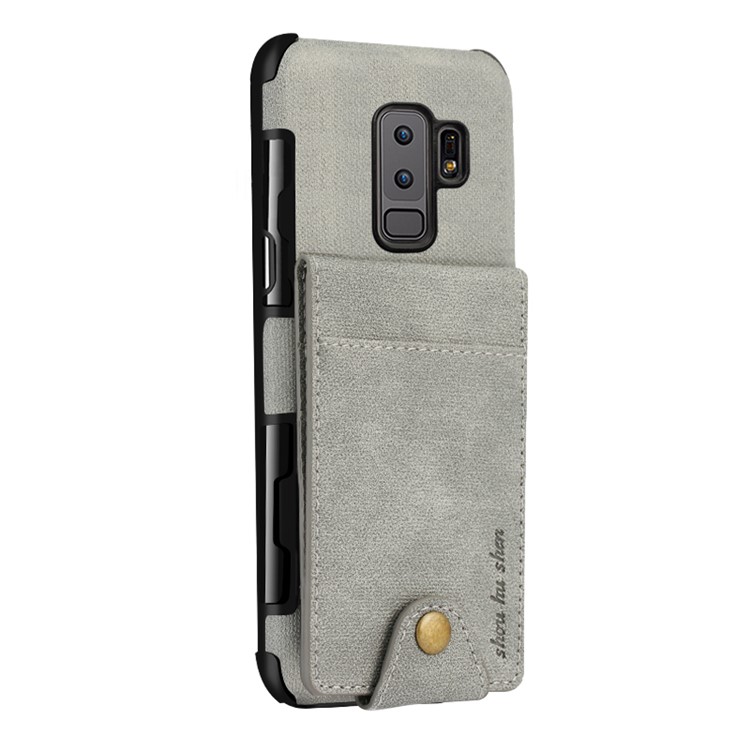 Vertical Flip PU Leather Coated Card Slot PC TPU Hybrid Cover for Samsung Galaxy S9 Plus G965 - Grey-1